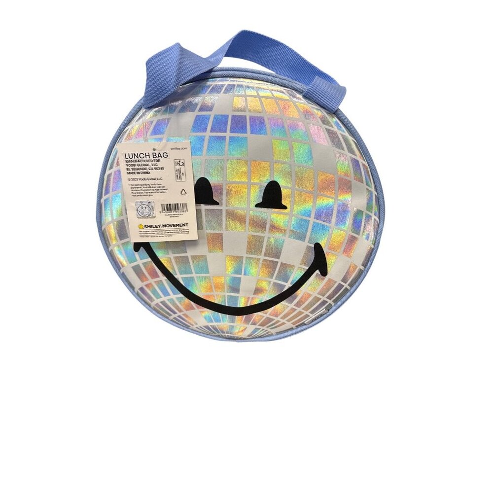 Holographic Smiley Face Lunch Bag With Blue Handles By Yoobi SmileyWorld